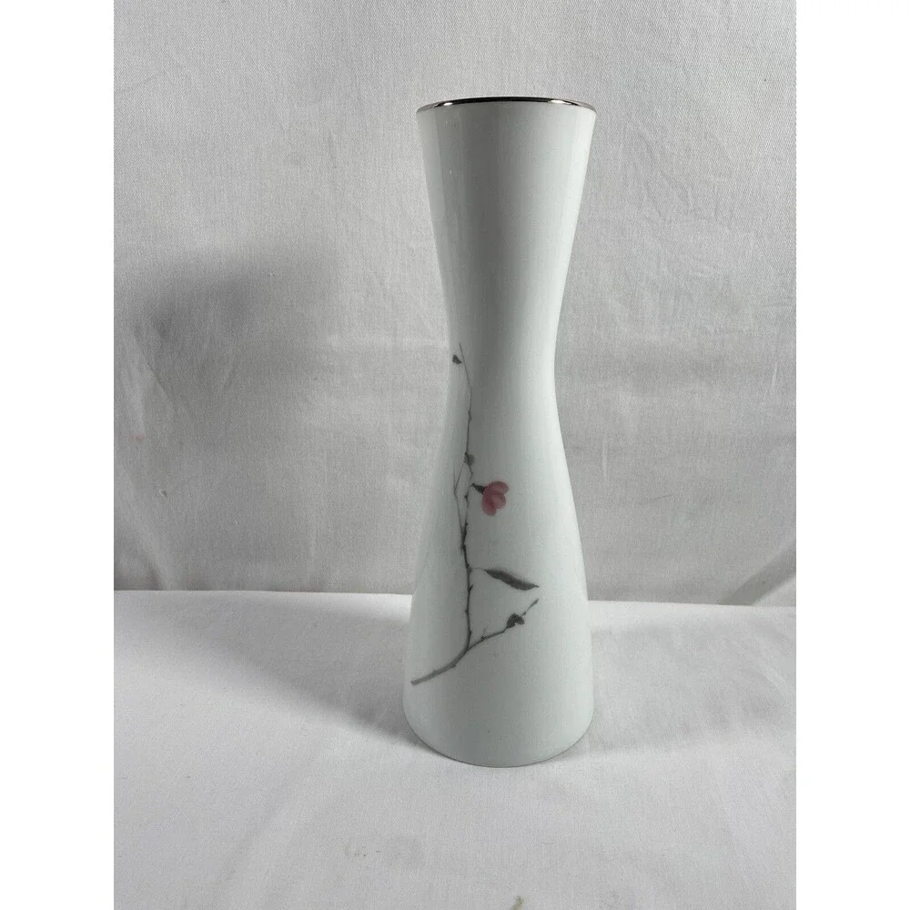 Vintage Rosenthal Pink Floral Porcelain Vase Germany Gold Trim 11.75” Tall #438